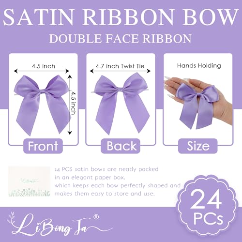 4.5 Inch Twist Tie Small Purple Satin Gift Wrap Bows 24 Counts - color: Light Purple
