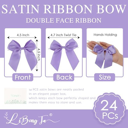 4.5 Inch Twist Tie Small Purple Satin Gift Wrap Bows 24 Counts - color: Light Purple
