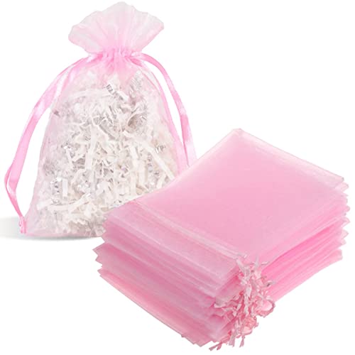 Sheer Organza Mesh Drawstring Gift Bags Reusable 100pcs 4x6 Inch Pink - color: Pink 4x6in 100pc