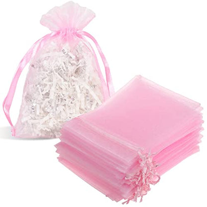 Sheer Organza Mesh Drawstring Gift Bags Reusable 100pcs 4x6 Inch Pink - color: Pink 4x6in 100pc