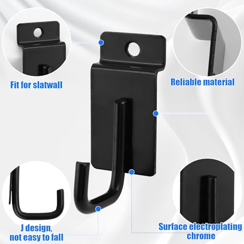 25 Pack J Shaped Slatwall Hooks, Gridwall Display Hooks, Black