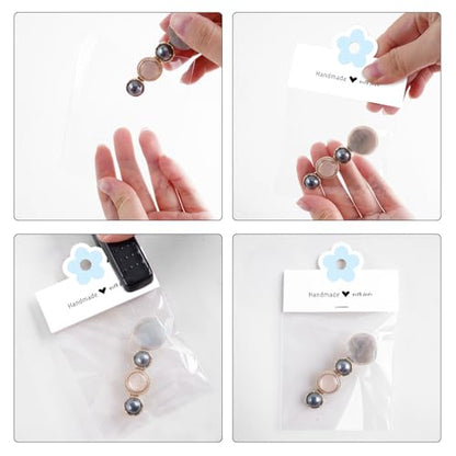 joycraft Jewelry Packaging for Small Business – 100Pcs White Bracelet Display Cards with Clear Bags, Small Handmade Jewelry Display Set for Bracelets, Key Chains, Earring, DIY Craft(Blue Flower) - color: White with Blue