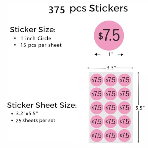 Hybsk 375 Count Garage Sale Price Stickers - Yard Rummage Labels 7.5 Dollar 1 Inch Retail Clearance Stickers - color: 7.5 Dollar