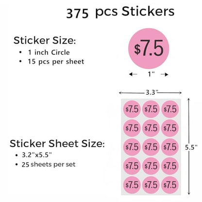 Hybsk 375 Count Garage Sale Price Stickers - Yard Rummage Labels 7.5 Dollar 1 Inch Retail Clearance Stickers - color: 7.5 Dollar