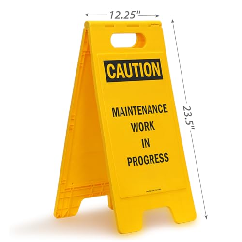 SmartSign 25 x 12 inch “Caution - Maintenance Work In Progress” Two-Sided Folding Floor Sign, Digitally Printed Polypropylene Plastic, Black and Yellow