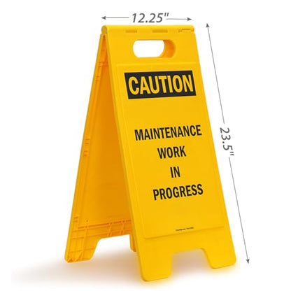 SmartSign 25 x 12 inch “Caution - Maintenance Work In Progress” Two-Sided Folding Floor Sign, Digitally Printed Polypropylene Plastic, Black and Yellow
