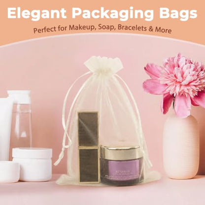Crweety 50PCS Organza Bags 3x4 Ivory Small Gift Bags Mesh Drawstring - color: Ivory