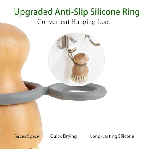 2 Pack Wooden Dish Brush with Soft Rubber Hanging Ring