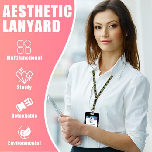 Flowers Floral ID Badge Holder with Lanyards, Detachable Lanyards for ID Badges, Retractable Badge Reel with Heavy Duty Clip for Nurse Teacher Office Staff Student - color: Wildflower