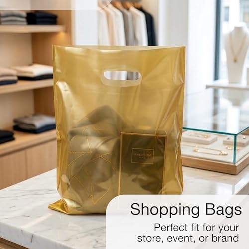 Choice Marts 100 Gold Plastic Bags With Handles 12x15 Merchandise Bags - color: Gold