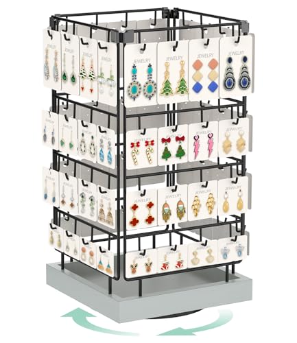 EsLuker.ly Rotating Earring Display Holder Stand for Vendors Selling, Light Grey - color: Light Grey+Black