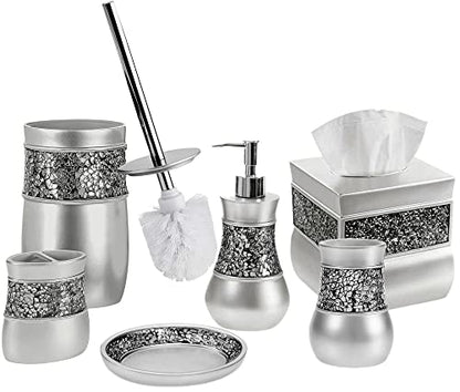 Creative Scents Crackled Glass Toilet Brush with Holder - Silver Toilet Bowl Cleaner Brush and Holder - Good Grip, Deep Cleaning, Decorative Design Compact Toilet Bowl Scrubber