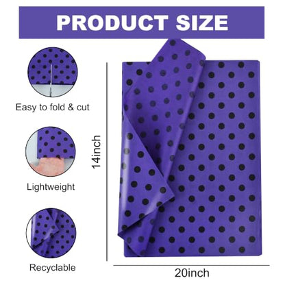 BEISHIDA Dark Purple Black Tissue Paper Bulk, Polka Dot Wrapping Tissue Paper for Gift Bags, 14 x 20 Inch Gift Wrap for Halloween Graduation Gothic Party DIY Crafts,50 Sheets - color: dot50-purpleb