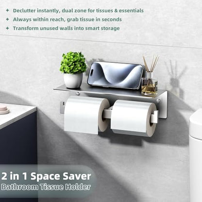 APLusee Dual Roll Toilet Paper Holder, Brushed Nickel, 304 Stainless Steel - color: Brushed Nickel, size: Double Rod