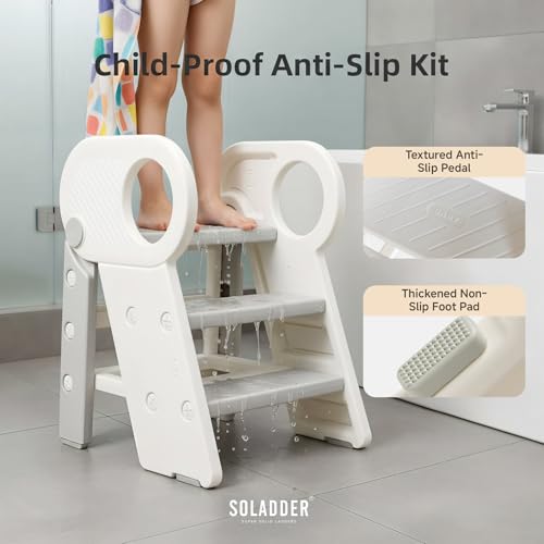 Soladder Foldable Toddler Step Stool for Bathroom Sink,Gray - color: Gray