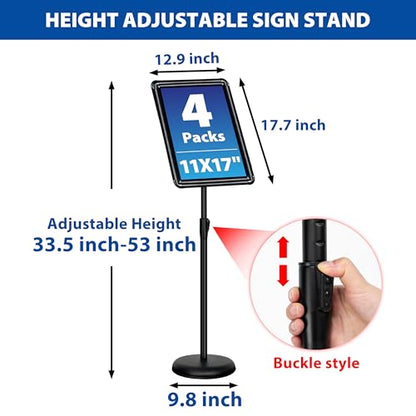 4Pack 11x17 Sign Stand - Adjustable Floor Standing Sign Holder - color: Black, size: 11 x 17 inches(4 Pack）