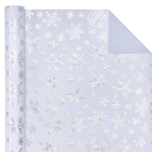 WRAPAHOLIC 3D Kraft Christmas Wrapping Paper Roll - Mini Roll - 17 Inch x 16.5 Feet - Silver and White Snowflake Wrapping Paper with Embossed Perfect for Christmas, Holiday, Party Celebration - color: Christmas Snowflakes - White & Silver, size: 17 inch x