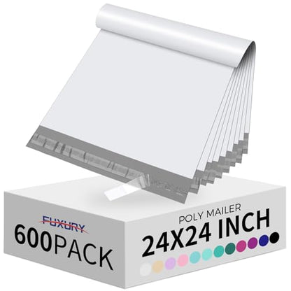 Fuxury Large Poly Mailers 24x24" 600Pcs,Shipping Bags for Clothes,White - color: White, size: 24x24" 600pcs