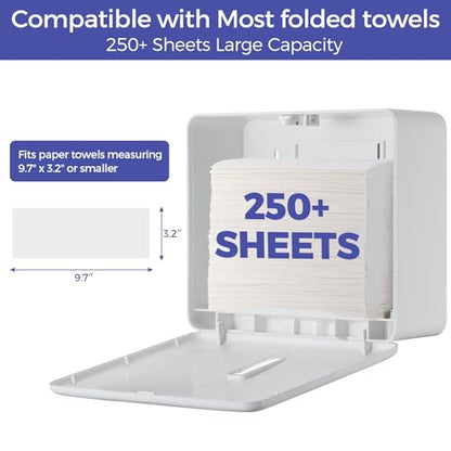 Stardrix Multifold Paper Towel Dispenser Wall Mount (White) – Large Capacity C-Fold, Trifold, and Folded Commercial Hand Towels Holder for Bathroom & Restroom – Adhesive or Screw Mounted - color: White