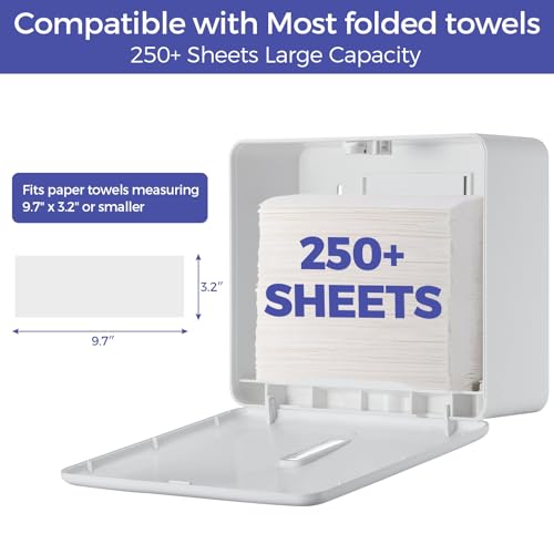 Stardrix Multifold Paper Towel Dispenser Wall Mount (White) – Large Capacity C-Fold, Trifold, and Folded Commercial Hand Towels Holder for Bathroom & Restroom – Adhesive or Screw Mounted - color: White