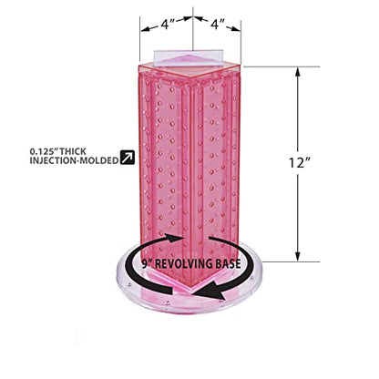 Azar Displays 700220-PNK-2C16 Four-Sided 4”W x 12” Revolving Pegboard Tower Kit Counter Display with 16-Pack of 2 inch Locking Hooks, Pink - color: Pink, style: Pegboard + Hooks