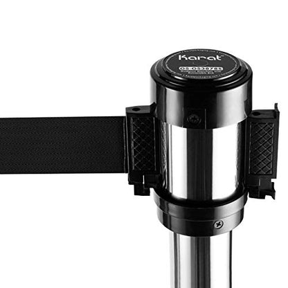 Karat 38 inch height Guidance Stanchion, Guests Safety, Crowd Control with 6.5 foot Black Retractable Belt Easy Connect Assembly For your Store, Restaurant, Bulding- Set of 2 (Silver)