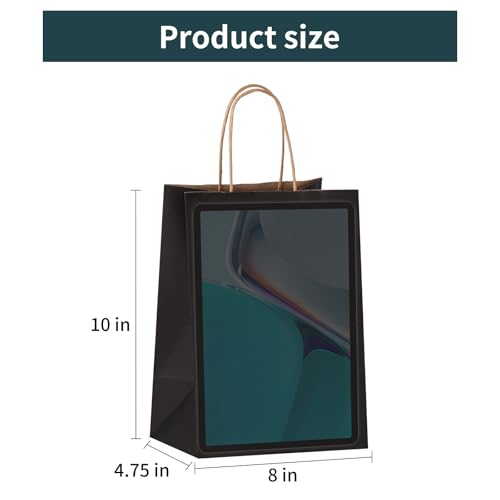 Joybe 100 Pack 8x4.75x10 Inch Medium Black Kraft Paper Bags with Handles Bulk, Craft Paper Gift Bags for Party Favors Grocery Retail Shopping Business Goody Merchandise Take Out Blank Sacks (100pcs)