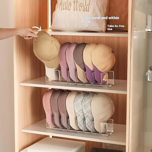 Acrylic Baseball Cap Organizer Rack 4-Pack - Holds 28 Hats, No Install Space Saving Display Stand for Closet, Bedroom, Entryway (Clear) - size: 4pack