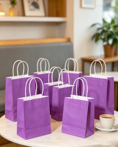 qiqee 24PCS Mini Gift Bag with Handles Bulk 4.5"x2.5"x6" Gift Bags Violet Bags Multiple Uses - color: Violet