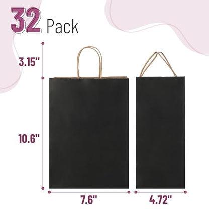 Mr. Pen- Paper Gift Bags with Handles, 32 Pack, 7.6" x 4.7" x 10.6" - color: Black, size: 32 Pack