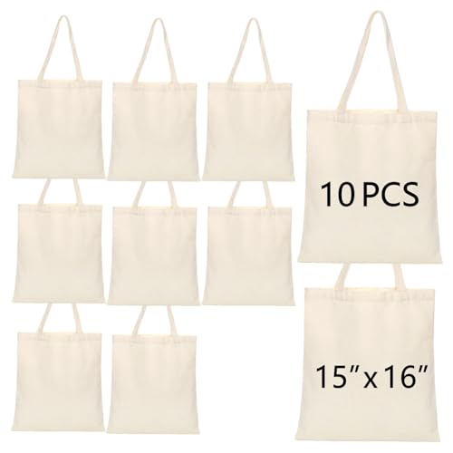 OKBA 10-Pack Blank Reusable Grocery Shopping Cloth Bags canvas tote bags Bulk DIY custom - color: Canvas Bags