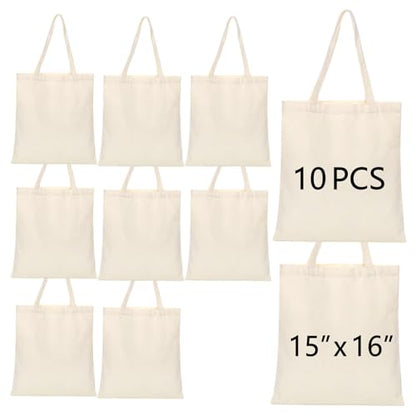 OKBA 10-Pack Blank Reusable Grocery Shopping Cloth Bags canvas tote bags Bulk DIY custom - color: Canvas Bags