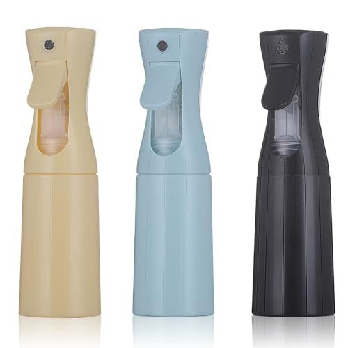 3 Pack Continuous Spray Bottle Atomizing Mister for Hair,Plants,Cleaning,Travel Fine Mist Water Spray Bottles for Styling,Refillable Empty Spray Bottles,Blue&Yellow&Black(200ml) - color: E