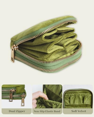Stratalife Small Travel Jewelry Case, Velvet Storgae Pouch - color: Green-02
