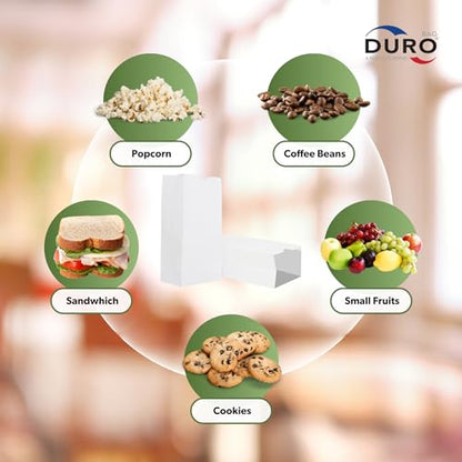 DURO 51004 4# White Paper Lunch Bags, 5 x 3.12 x 9.75 in, 500 Ct