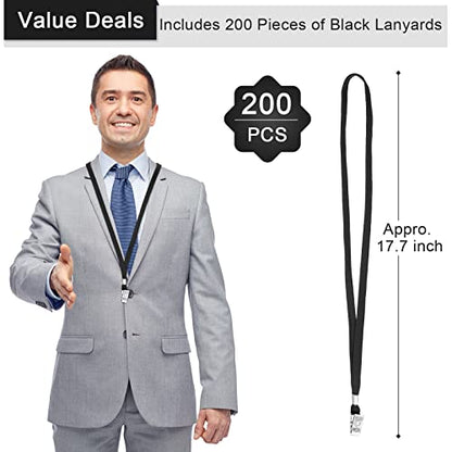 Marspark 200 Pcs Lanyards for ID Badges, Flat Swivel Hook,Black - color: Black