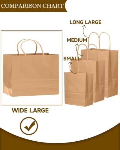 qiqee 30-Packs Brown Gift Bags with Handles Bulk 13"x4.5"x10" Wide Large Size Party Paper Bags - size: Wide Large - 30 Packs