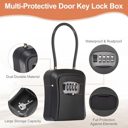 PATIKIL Key Lock Soft Box with Code, (4.7 x 3.9 Inch, Black), Resettable Combination Lockbox Portable Key Storage Box with Wall-Mounted Bracket, Suit - for Home Entrance/Garage/Warehouse - color: Black