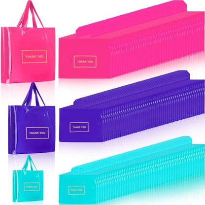 Teling 200 Pcs Thank You Bags with Handle for Business, Pink, Purple, Blue - color: Pink, Purple, Blue