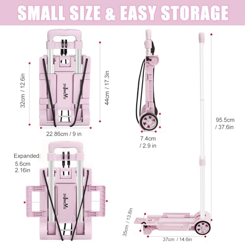 Folding Dolly Pink Hand Cart,Folding Hand Truck Aluminum Trolley - color: 2 Wheel Aluminium Pink