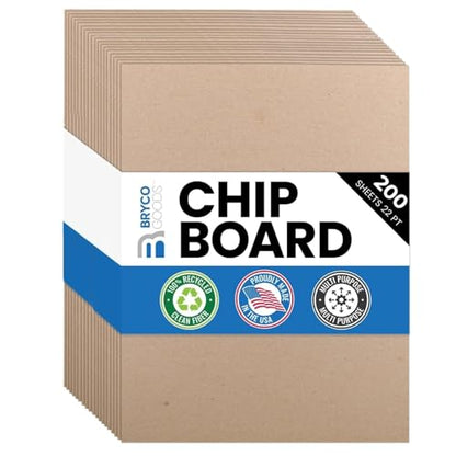 Bryco Goods Chipboard Sheets 8.5" x 11" - 200 Sheets, 22-Point, Made in USA