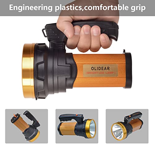 Heavy Duty Flashlight – Bright Rechargeable Searchlight with 2 Modes – Led Spotlight Handle – Easy to Use – Built-in Rechargeable Battery