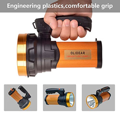 Heavy Duty Flashlight – Bright Rechargeable Searchlight with 2 Modes – Led Spotlight Handle – Easy to Use – Built-in Rechargeable Battery