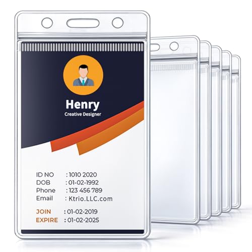 6 Pack ID Badge Holder - Vertical Badge Holder, 2.25" x 3.5" Clear Cards Holders for Lanyard, Plastic Sealable Waterproof, Name Tag Holder for Nurses, Office, and School