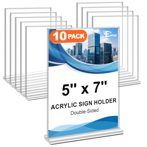 EHWINE 10 Pack Acrylic Sign Holders 5x7 Double-Sided Tabletop Display Stands for Menus Flyers & Signs, Clear Acrylic Picture Frame for Office Business Store & Events - size: 10 Pack 5x7 Inch