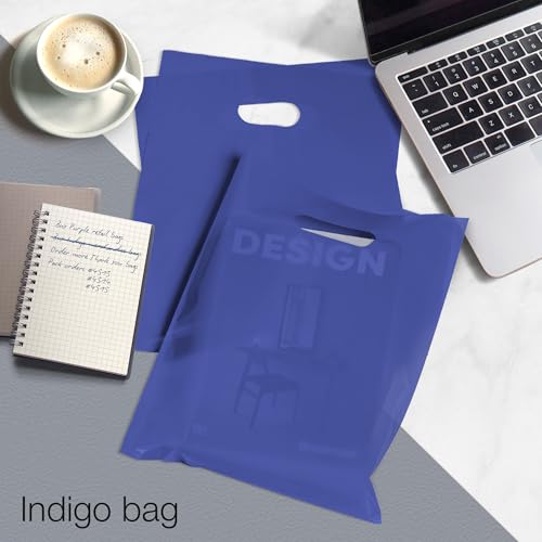 100 Indigo color Plastic Bags With Handles 9x12 Merchandise Bags - color: Indigo