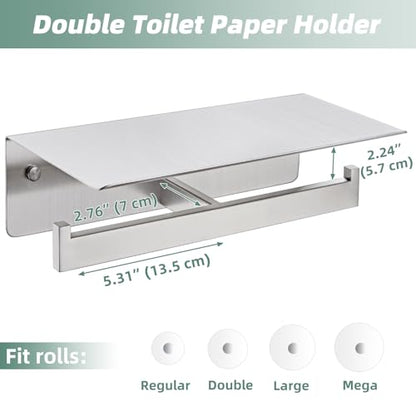APLusee Dual Roll Toilet Paper Holder, Brushed Nickel, 304 Stainless Steel - color: Brushed Nickel, size: Double Rod