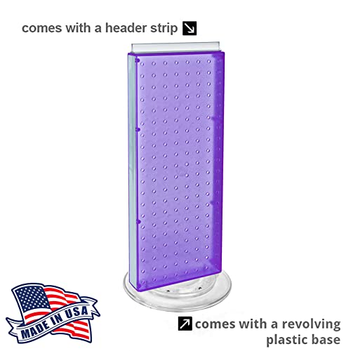 Azar Displays 700508-PUR-4C16 8-Inch W by 20-Inch H Revolving Black Pegboard Counter Display with 16-Pack of 4 inch Locking Hooks, Purple - color: Purple, style: Pegboard + Hooks