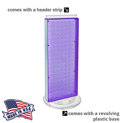Azar Displays 700508-PUR-4C16 8-Inch W by 20-Inch H Revolving Black Pegboard Counter Display with 16-Pack of 4 inch Locking Hooks, Purple - color: Purple, style: Pegboard + Hooks