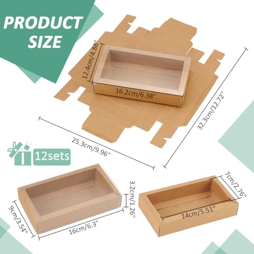 NBEADS 12 Pcs Rectangle Drawer Kraft Boxes, 6.3x3.54x1.26 Inch Gift Packaging Case Foldable Paper Drawer Boxes with Clear Plastic Cover for Party Favor Treats Candy and Jewelry Crafts, Burlywood - color: Burlywood